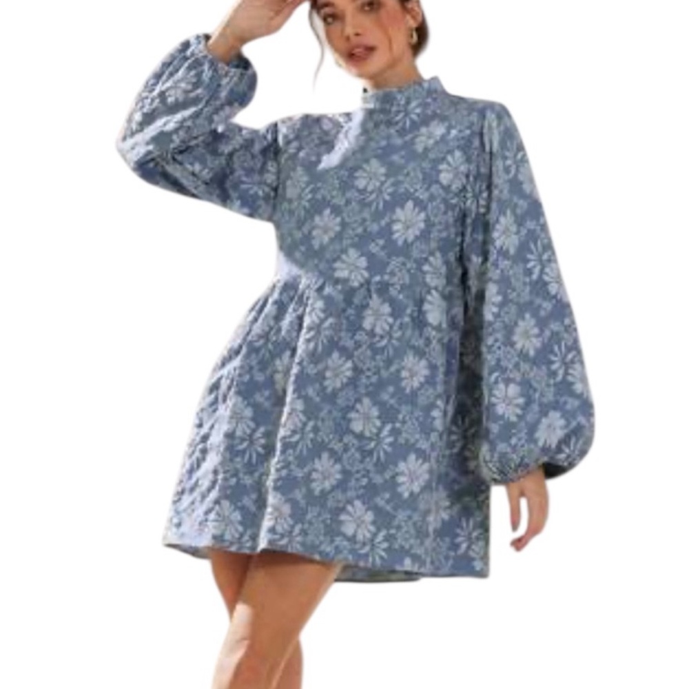 Aveloria Rosie Women Elegant Textured blue Floral Mini Dress